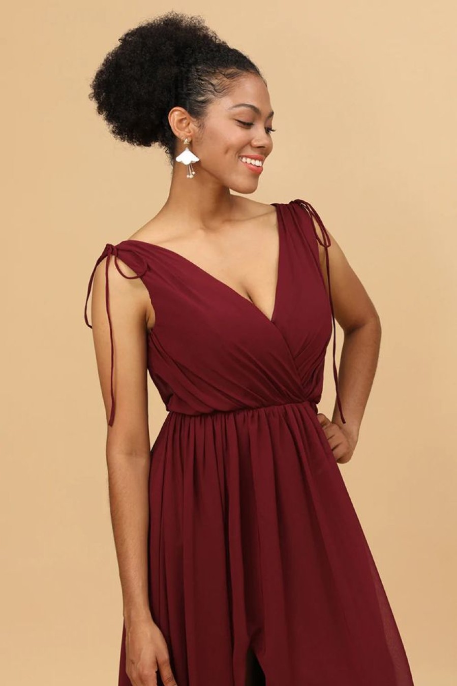 Homrain V-Neck Lace Up Bridesmaid Dress With Slit | Bridesmaid Dresses 2024