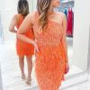 Homrain Sparkly One Shoulder Sequins Tight Homecoming Dress With Feathers | Orange Prom Dresses