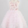 Homrain Embroidery Pink Flower Girl Dress With Feather | Flower Girl Dresses