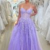 Homrain Elegant Strapless Long Corset Prom Dress With Appliques | Purple Prom Dresses