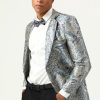 Homrain Silver And Blue Jacquard Notched Lapel Men'S Prom Blazer | Men Blazers