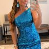 Homrain Glitter One Shoulder Sequins Tight Hoco Dress | Blue Prom Dresses