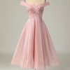 Homrain Pink Off The Shoulder Prom Dress | Pink Hoco Dresses