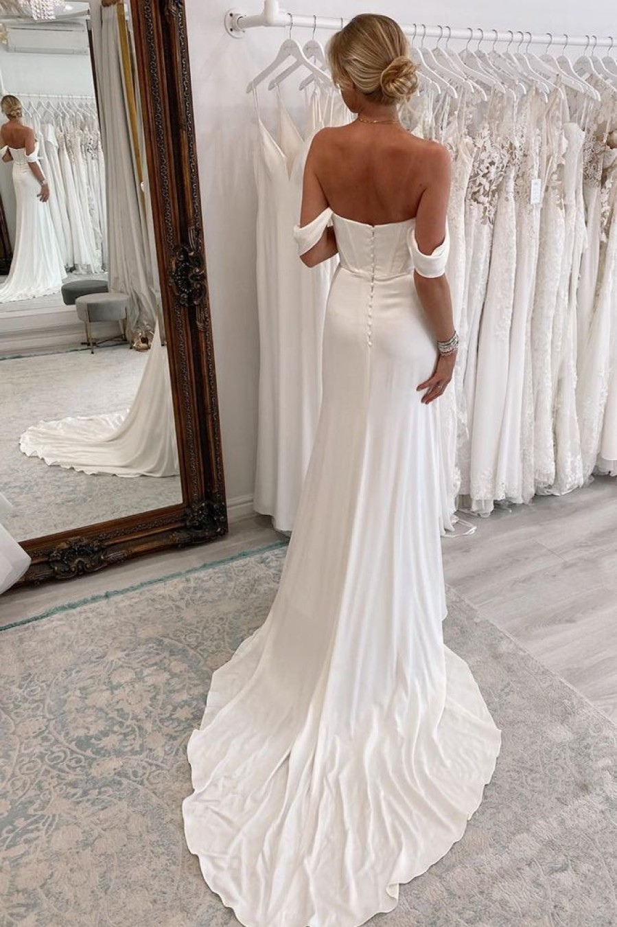 Homrain Simple Long Boho Mermaid Wedding Dress With Slit | Beach Wedding Dresses