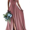 Homrain A-Line Ruched Long Bridesmaid Dress With Slit | Bridesmaid Dresses