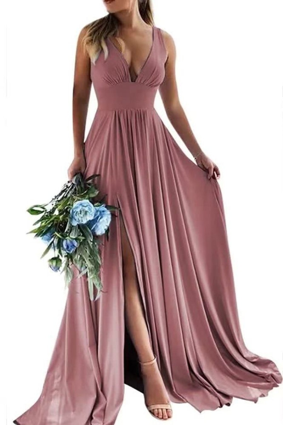 Homrain A-Line Ruched Long Bridesmaid Dress With Slit | Bridesmaid Dresses