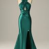 Homrain Halter Convertible Lace Up Mermaid Prom Bridesmaid Dress With Slit | Wedding Guest Dresses