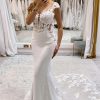 Homrain Mermaid Deep V-Neck Cap Sleeves Long Wedding Dress With Lace | Mermaid Wedding Dresses