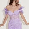 Homrain Lavender Off The Shoulder Homecoming Dress With Feathers | Purple Hoco Dresses