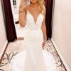 Homrain Spaghetti Straps Long Train Lace Mermaid Wedding Dress | Beach Wedding Dresses