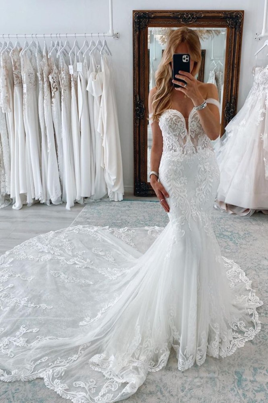 Homrain Long Tulle Mermaid Wedding Dress With Lace | Mermaid Wedding Dresses