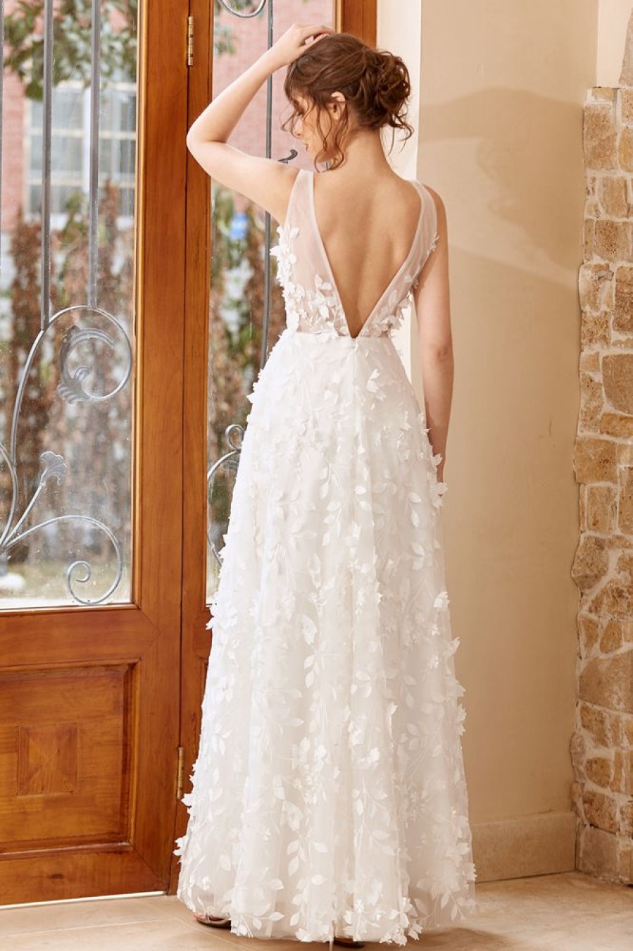 Homrain Appliques Tulle Wedding Dress | Beach Wedding Dresses