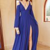 Homrain A Line Off The Shoulder Prom Dress With Split Front | Blue Prom Dresses