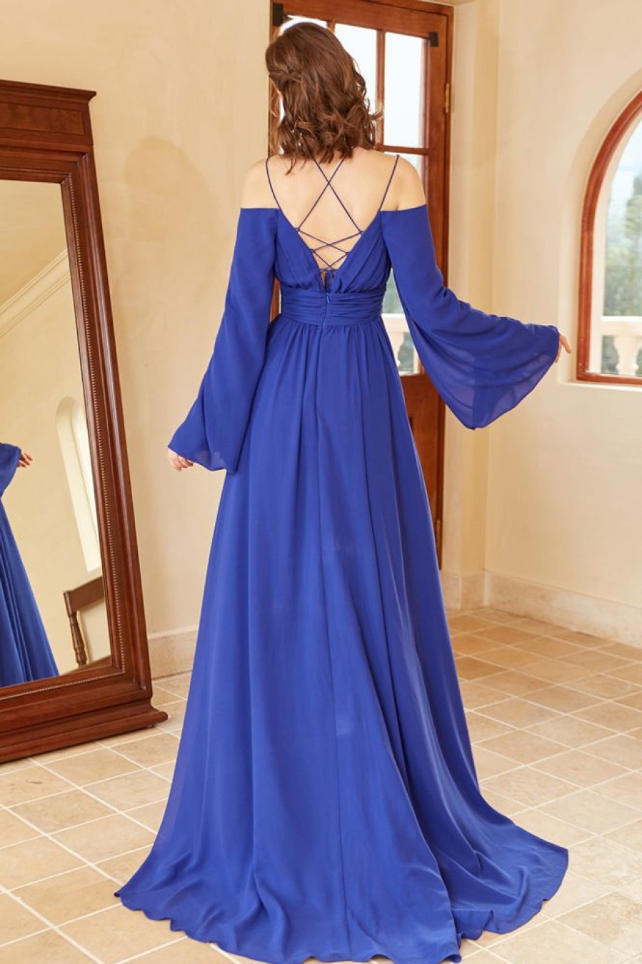 Homrain A Line Off The Shoulder Prom Dress With Split Front | Blue Prom Dresses