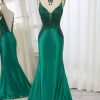 Homrain Glitter Mermaid Backless Long Prom Dress With Beaded Appliques | Green Prom Dresses