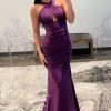 Homrain Halter Neck Satin Prom Dress | Purple Prom Dresses