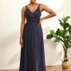 Homrain Ruched Long Chiffon Bridesmaid Dress With Slit | Boho Bridesmaid Dresses