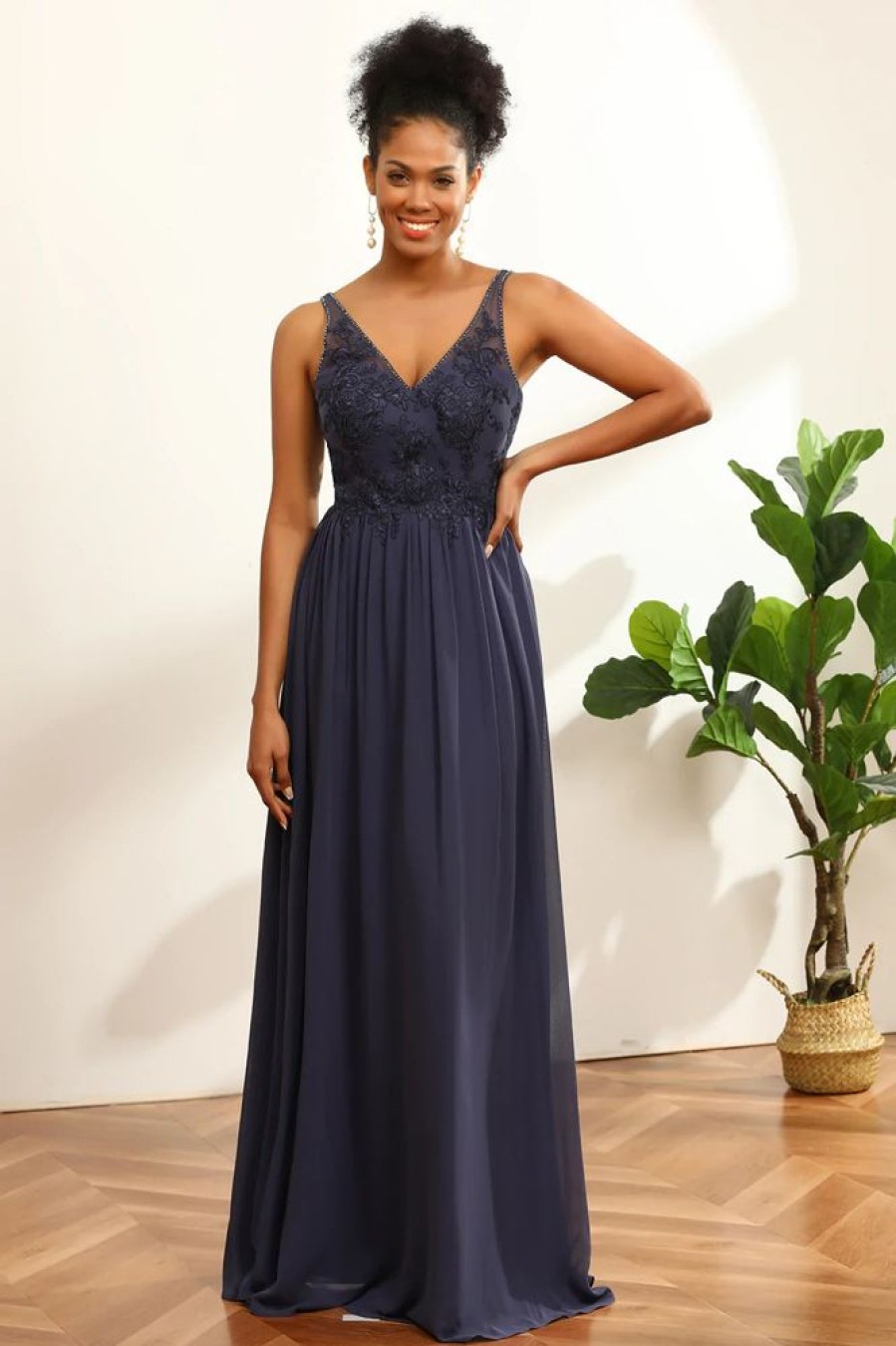 Homrain Ruched Long Chiffon Bridesmaid Dress With Slit | Boho Bridesmaid Dresses