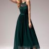 Homrain Dark Chiffon Lace Bridesmaid Dress | Green Prom Dresses