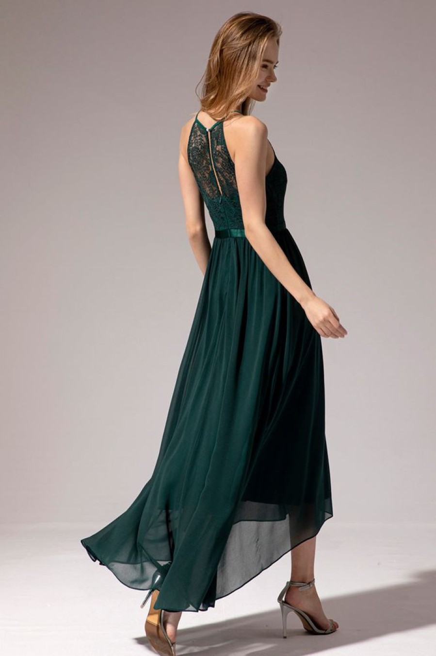 Homrain Dark Chiffon Lace Bridesmaid Dress | Green Prom Dresses