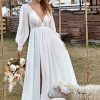 Homrain Lace Chiffon V-Neck Long Sleeve Boho Wedding Dress | Beach Wedding Dresses