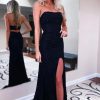 Homrain Sparkly Strapless Long Sheath Prom Dress With Slit | Black Prom Dresses