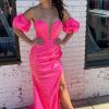 Homrain Sparkly Mermaid Sequins Long Prom Dress With Detachable Sleeves | Hot Pink Prom Dresses