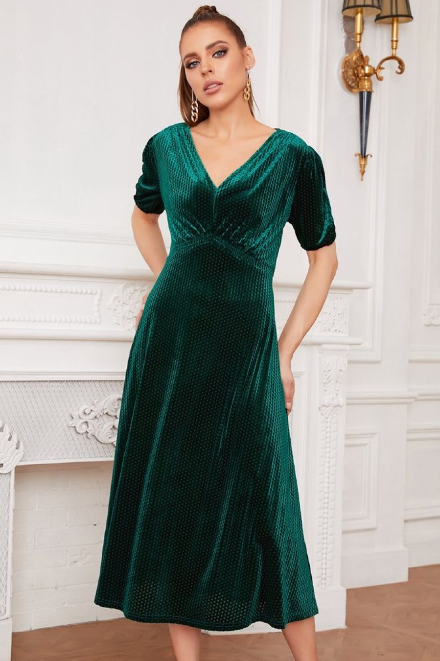 Homrain Green Velvet Party Dress | Green Hoco Dresses