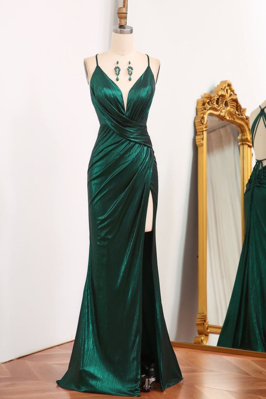 Homrain Mermaid Long Prom Dress With Slit | Green Prom Dresses