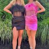 Homrain Corset Satin Tight Short Homecoming Dress With Feathers | Pink Hoco Dresses