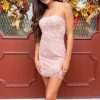 Homrain Strapless Lace Tight Short Homecoming Dress | Pink Hoco Dresses