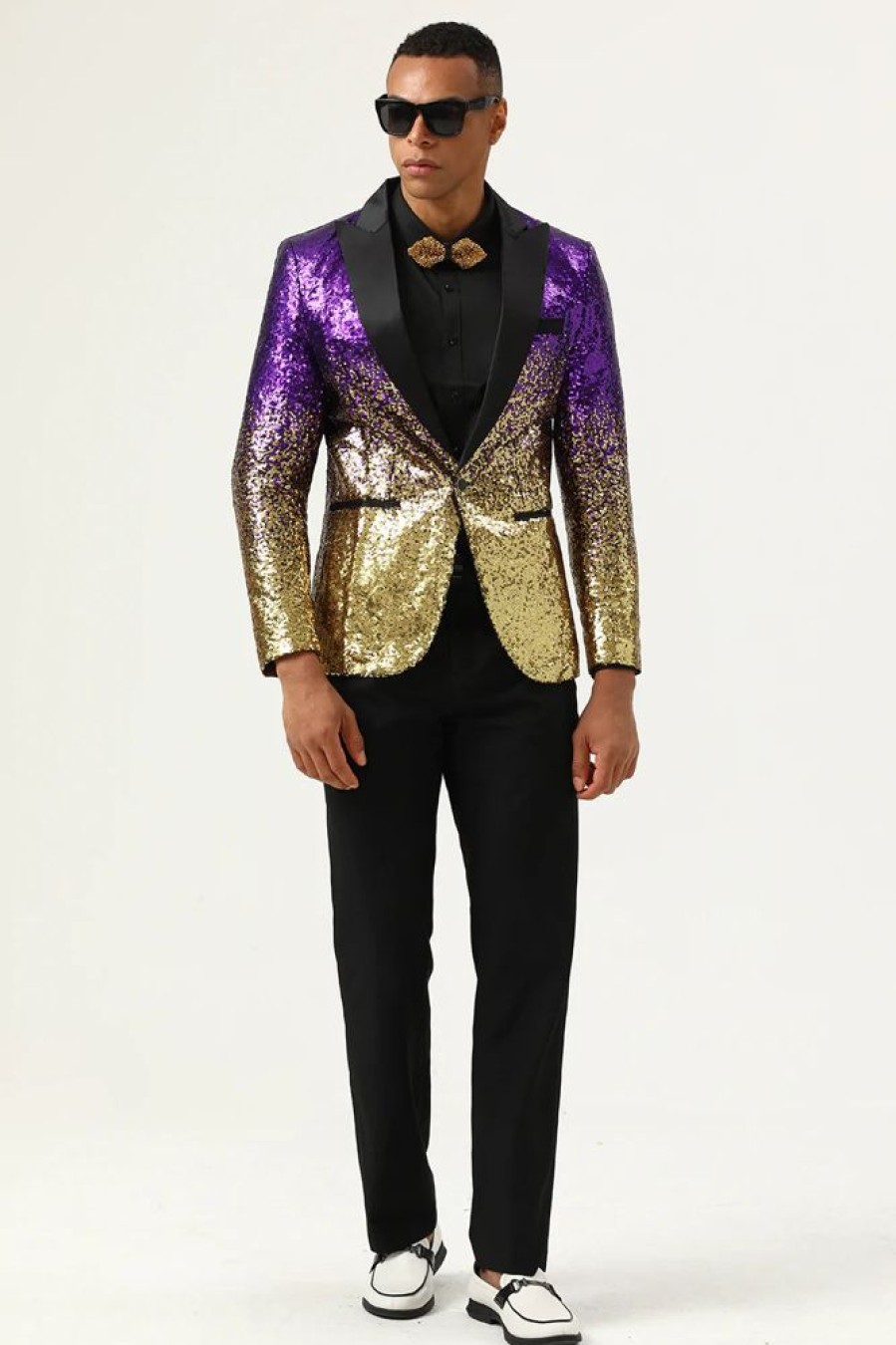 Homrain Sparkly And Golden Sequins Men'S Prom Blazer | Men Blazers