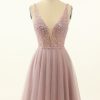 Homrain Blush Tulle & Sequins Cute Homecoming Dress | Pink Hoco Dresses