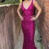 Homrain Sequins Backless Sheath Prom Dress | Hot Pink Prom Dresses