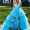 Homrain A-Line High Low Strapless Homecoming Dress With Ruffles | Blue Prom Dresses