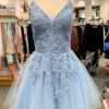 Homrain Spaghetti Straps Homecoming Dress With Appliques | Blue Hoco Dresses