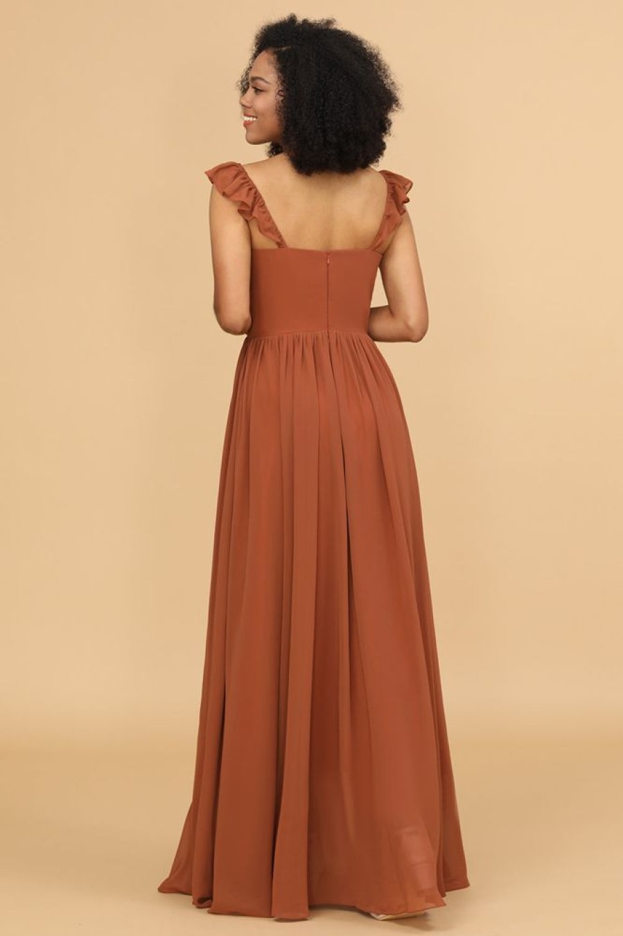 Homrain Chiffon A-Line Floor Length Bridesmaid Dress With Ruffles | Bridesmaid Dress Under 100