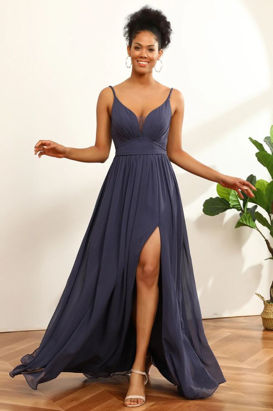 Homrain Ruched Long Chiffon Bridesmaid Dress With Slit | Bridesmaid Dresses 2024