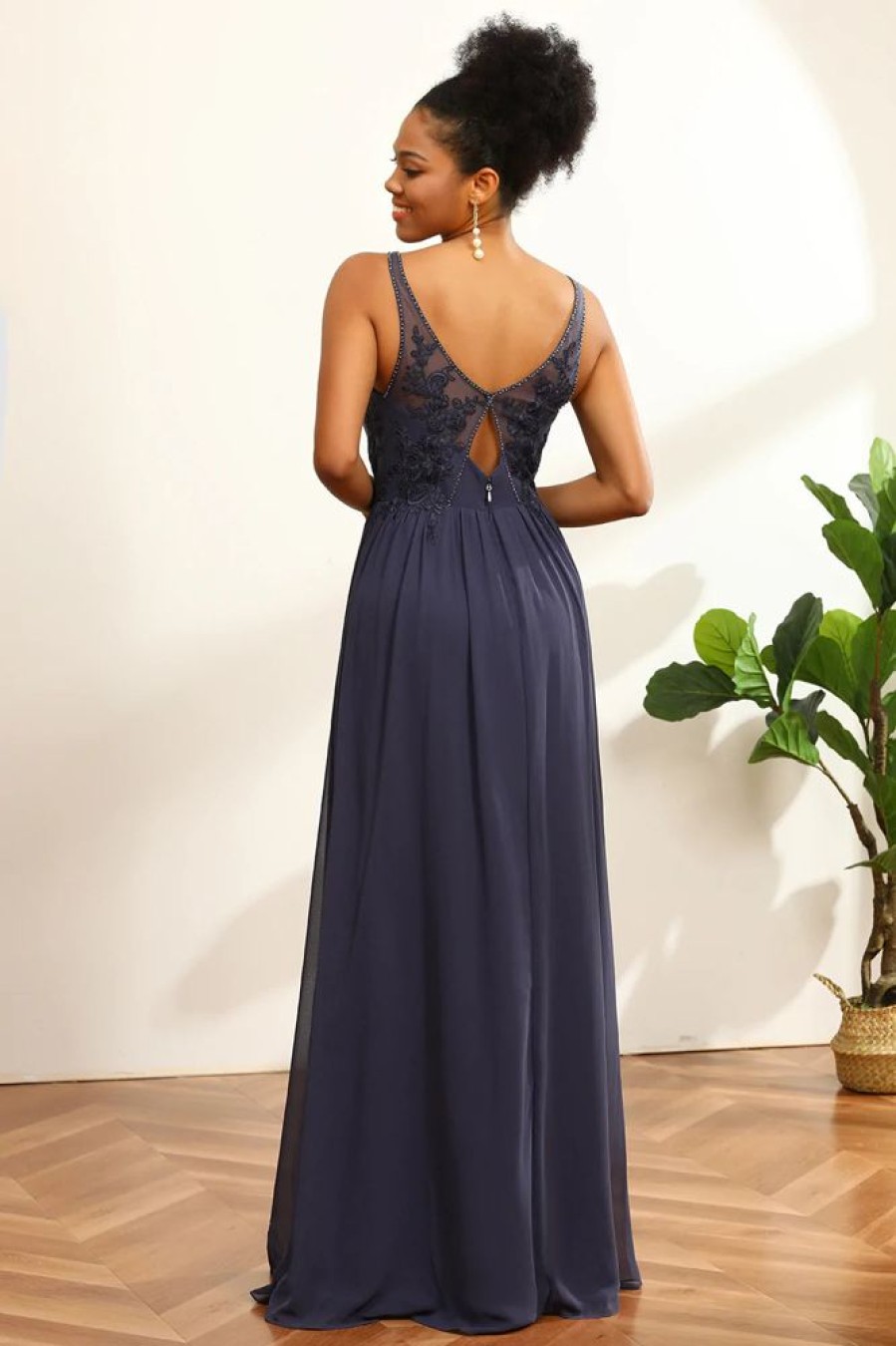 Homrain Ruched Long Chiffon Bridesmaid Dress With Slit | Bridesmaid Dresses 2024