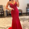 Homrain Mermaid Spaghetti Straps Long Prom Dress With Criss Cross Back | Red Prom Dresses