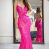 Homrain Mermaid Long Prom Dress With Appliques | Hot Pink Prom Dresses