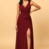 Homrain Burgundy Wrap Chiffon Bridesmaid Dress With Slit | Burgundy Bridesmaid Dress