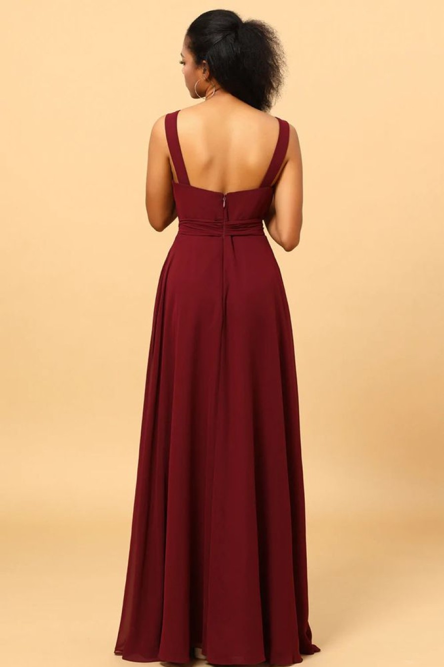 Homrain Burgundy Wrap Chiffon Bridesmaid Dress With Slit | Burgundy Bridesmaid Dress