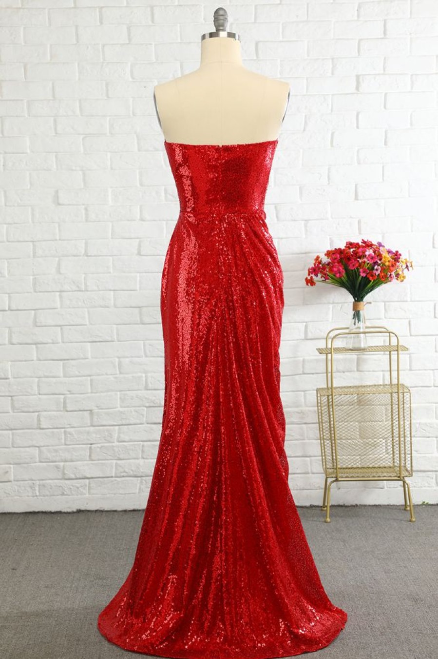 Homrain Sheath Sweetheart Sequins Prom Dress With Sequins | Red Prom Dresses