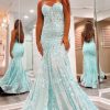 Homrain Green Strapless Mermaid Corset Prom Dress With Appliques | Green Prom Dresses