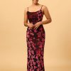 Homrain Sheath Spaghetti Straps Printed Velvet Long Prom Dress With Silt | Wedding Guest Dresses