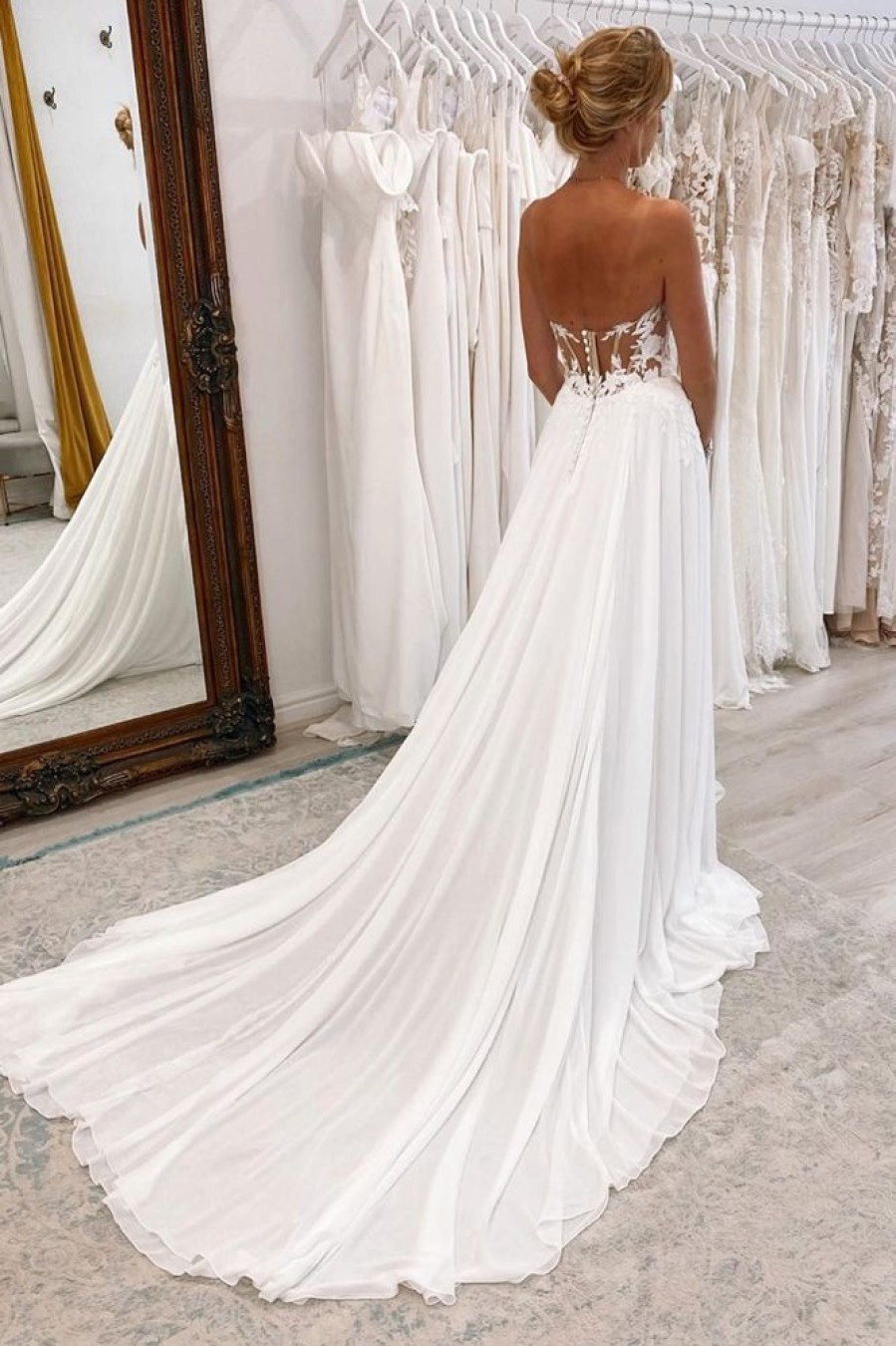 Homrain Sweetheart Long Lace Boho Wedding Dress With Slit | Beach Wedding Dresses