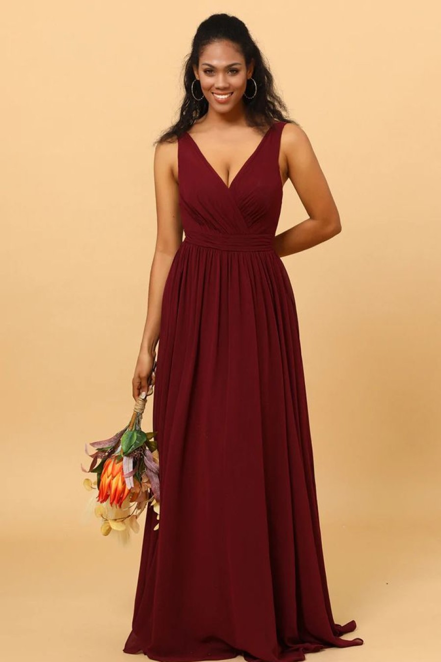 Homrain A-Line Chiffon Burgundy Bridesmaid Dress | Boho Bridesmaid Dresses