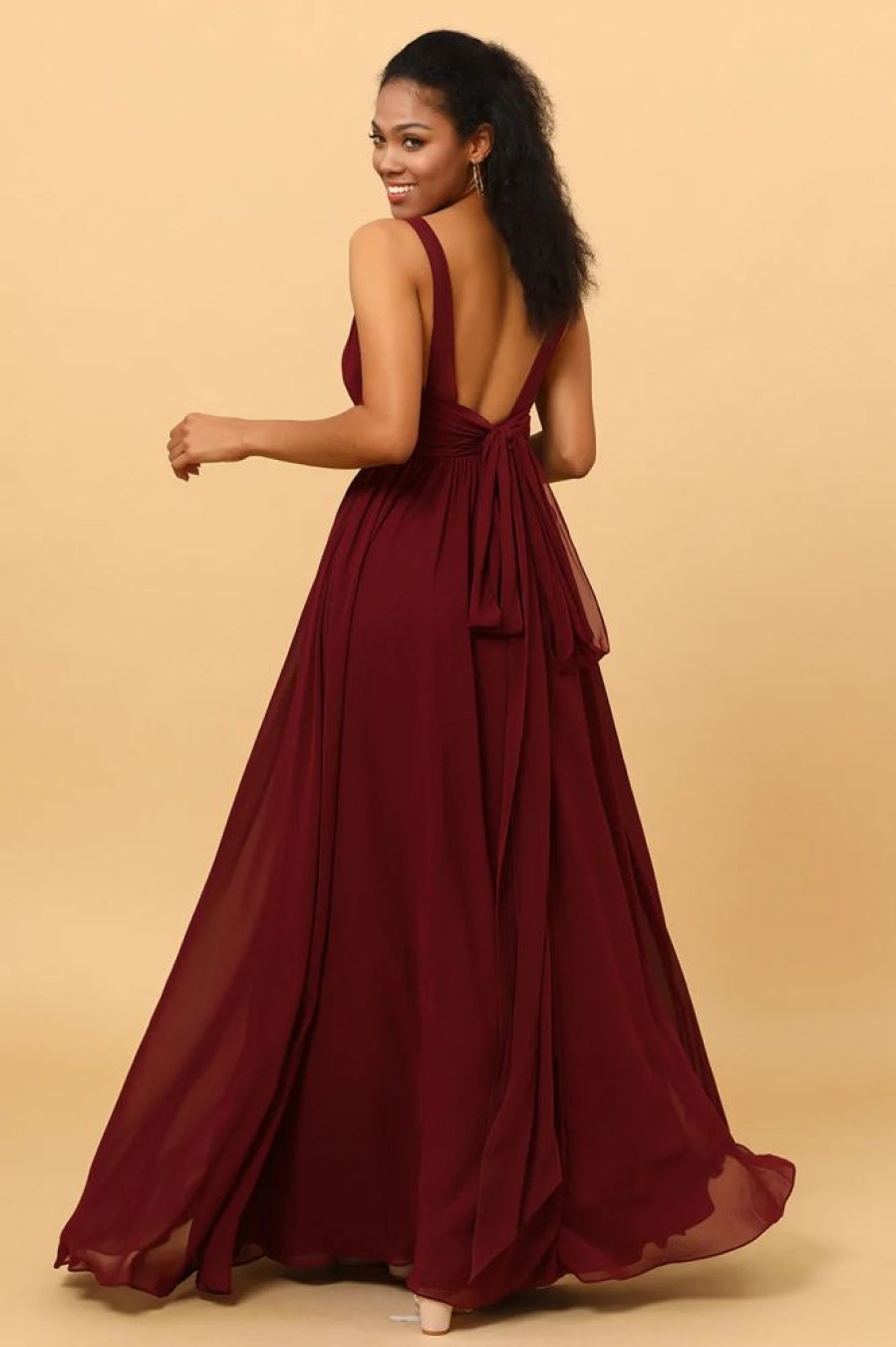 Homrain A-Line Chiffon Burgundy Bridesmaid Dress | Boho Bridesmaid Dresses