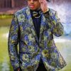 Homrain Green And Blue Jacquard Shawl Lapel Prom Homecoming Blazer | Homecoming Suits